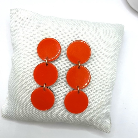J.Crew Disc statement earrings Resin orange 3 Large Disc Post Back 3 1/4” - Picture 2 of 10